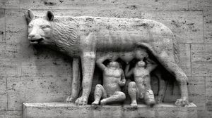 Images of feral animals nurturing boy babies: is it partly about those? Capitoline wolf nurses Romulus and Remus. Image courtesy of CellarDoor85